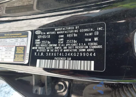 2019 Kia Optima Lx из США, поврежденный, VIN 5XXGT4L34KG299044